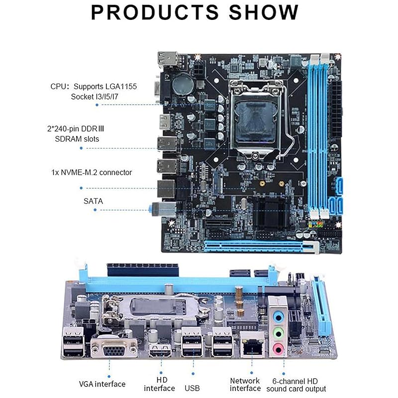 Для настольных компьютеров Материнская плата H61 LGA1155, двухканальная DDR3, M.2 NVMe NGFF, M ATX Материнская плата поддерживает выход VGA и HDMI