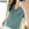 Женская мода повседневные однотонные топы с коротким рукавом и V-образным вырезом женская одежда шерстяные трикотажные свитера