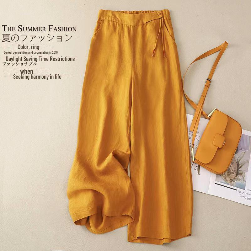 New Women's High-Waisted Retro Wide-Leg Pants - Spring/Summer Casual Cotton & Linen Draped Trousers