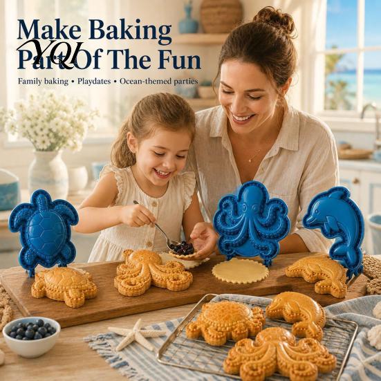 DIY Fruit Pie Making Molds Marine Animal Mini Mold, Durable Non-stick Reusable Dough Cutter, Decorative PLA Press Tools Hand Tool for Cookies Pastries