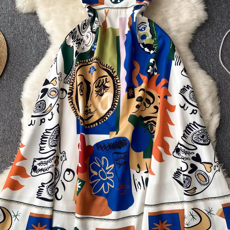 Этническое винтажное пляжное праздничное платье с принтом граффити, женские новые модные летние повседневные платья без рукавов на тонких бретельках