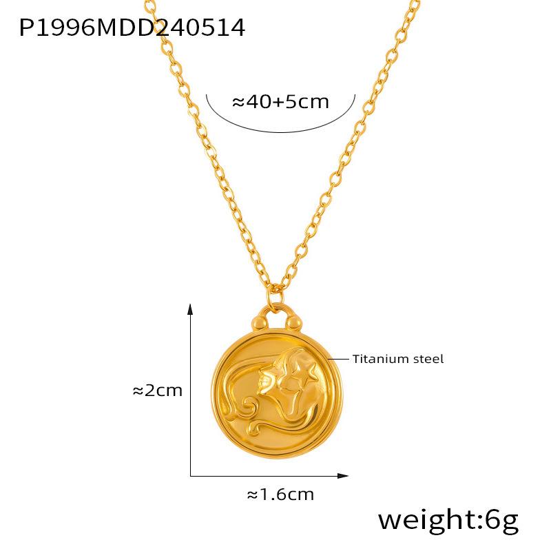Fenny Fashion Embossed Stars 12 Constellations Round Brand Pendant Necklace 18K Gold Plated Stainless Steel Jewelry
