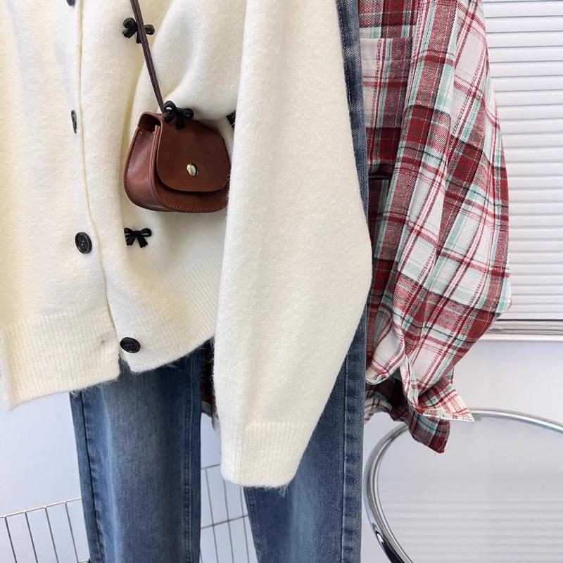 Шикарный вязаный кардиган с бусинами и бантом, нишевый дизайн, женский топ