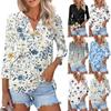Women's Fashion Casual Lapel 3/4 Sleeve Printed Shirt Women's V Neck  Up Tops