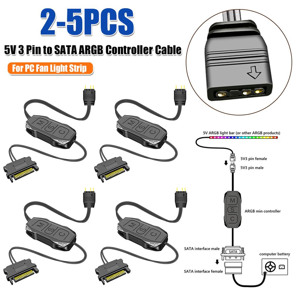 AR-1 RGB Controller Cable Computer PC 5V 3 Pin to SATA AURA ARGB Mini Control HUB Adapter for Cooling Fan Light Strip