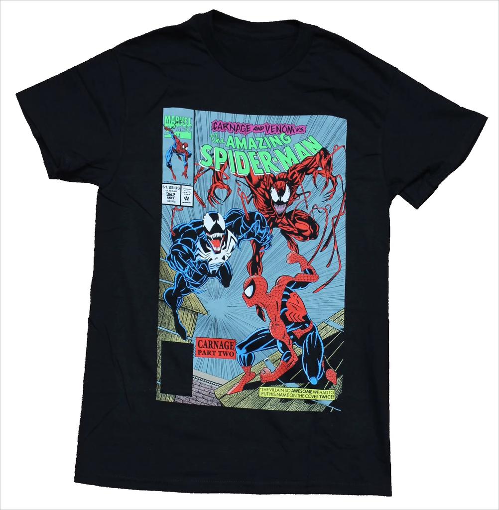 2026 new SpiderUnisex Venom Massacre Tshirt Comic Cover Design Black Loose Street Retro Superhero Anime Clothing Top
