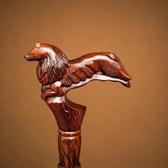 Loyal Guardian Dog Cane  Hand Carved Wooden Walking Stick, Dog Handle Walking Cane, Animal Lover Gift, Gentleman’s Polished Wood Cane