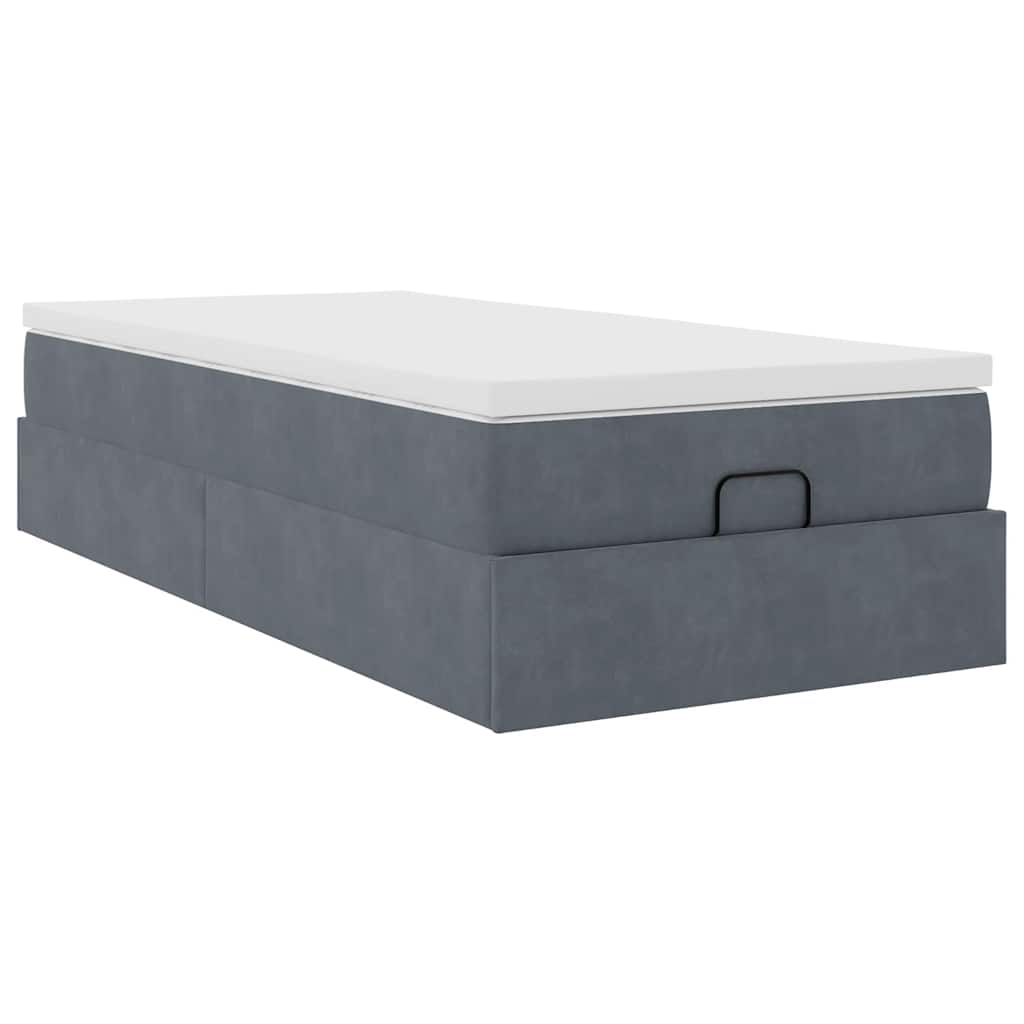 Ottoman Bed with Mattress Dark Grey 90x200 cm Velvet
