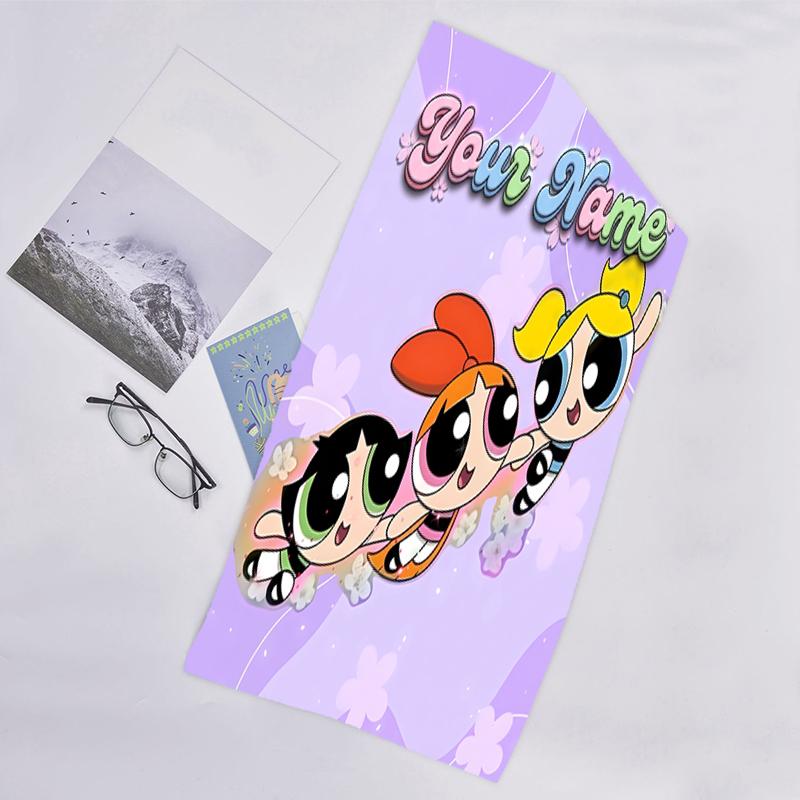 1pc Powerpuff Beach Towel with Custom Name, Beach and Seaside Swimming Pool Equipment, Fashion Pattern, Rectangular, Travel Essential