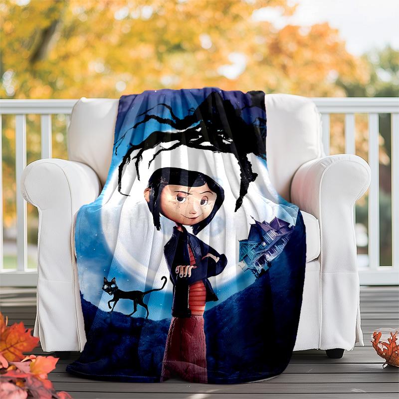 1pc Coraline6 Theme Blanket - Digital Print, Polyester, Cozy for All Seasons, Perfect for Outdoor, and Travel
