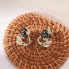 Unique Vintage Temperament Elegant Black Camellia Small Flower Style Earrings