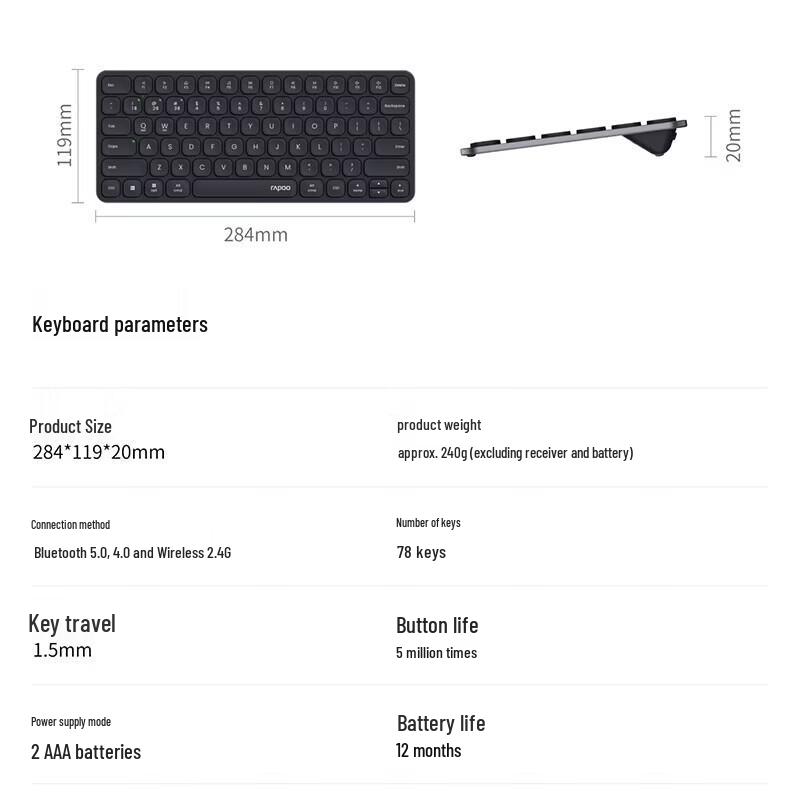 Rapoo E9000G Ultra-Thin Multi-Mode Wireless Keyboard
