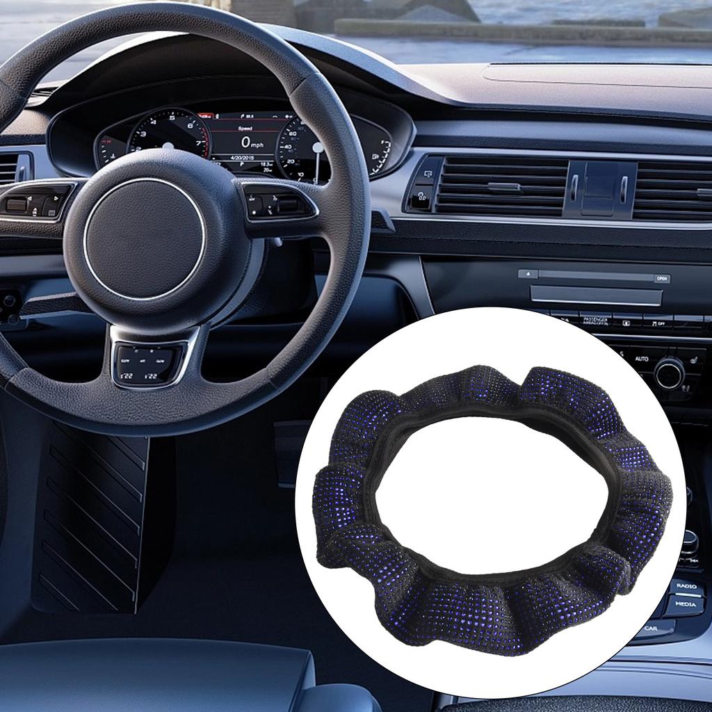 Car Steering Wheel Cover Fashion Rhinestone Upgrade 14.5-15\\\" Accessories Black Plush Bling Easy Installation