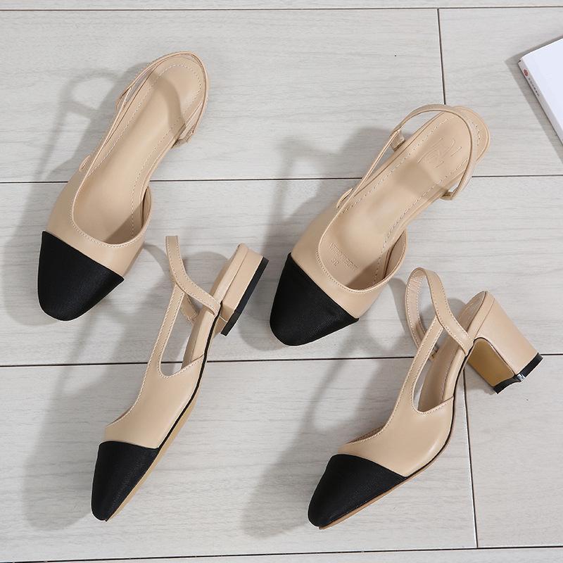 Fashion New Pointed Toe Sandals Fashion Low Square Heels Flat Shoes Korean Color Matching Party Ladies Shoes Chaussure Femme 2024