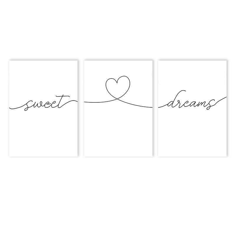 Черно-белый принт с цитатами «Сладких снов», настенное искусство для детской, холст, постер, минималистичная живопись с линиями и сердцем, домашний декор, настенные картины