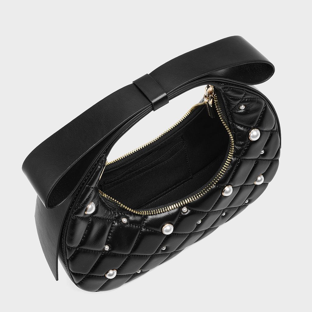 Charles & Keith Маленькая стеганая сумка-клатч с бантом и жемчугом для вечерней вечеринки Женские сумки Черный CK2-40701603-B