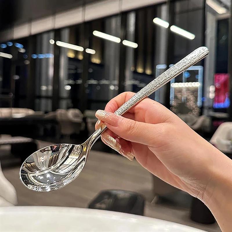 Korean Stainless Steel Thickening Spoon Creative Long Handle Hotel Hot Pot Spoon Soup Ladle Home Kitchen Essential Tools