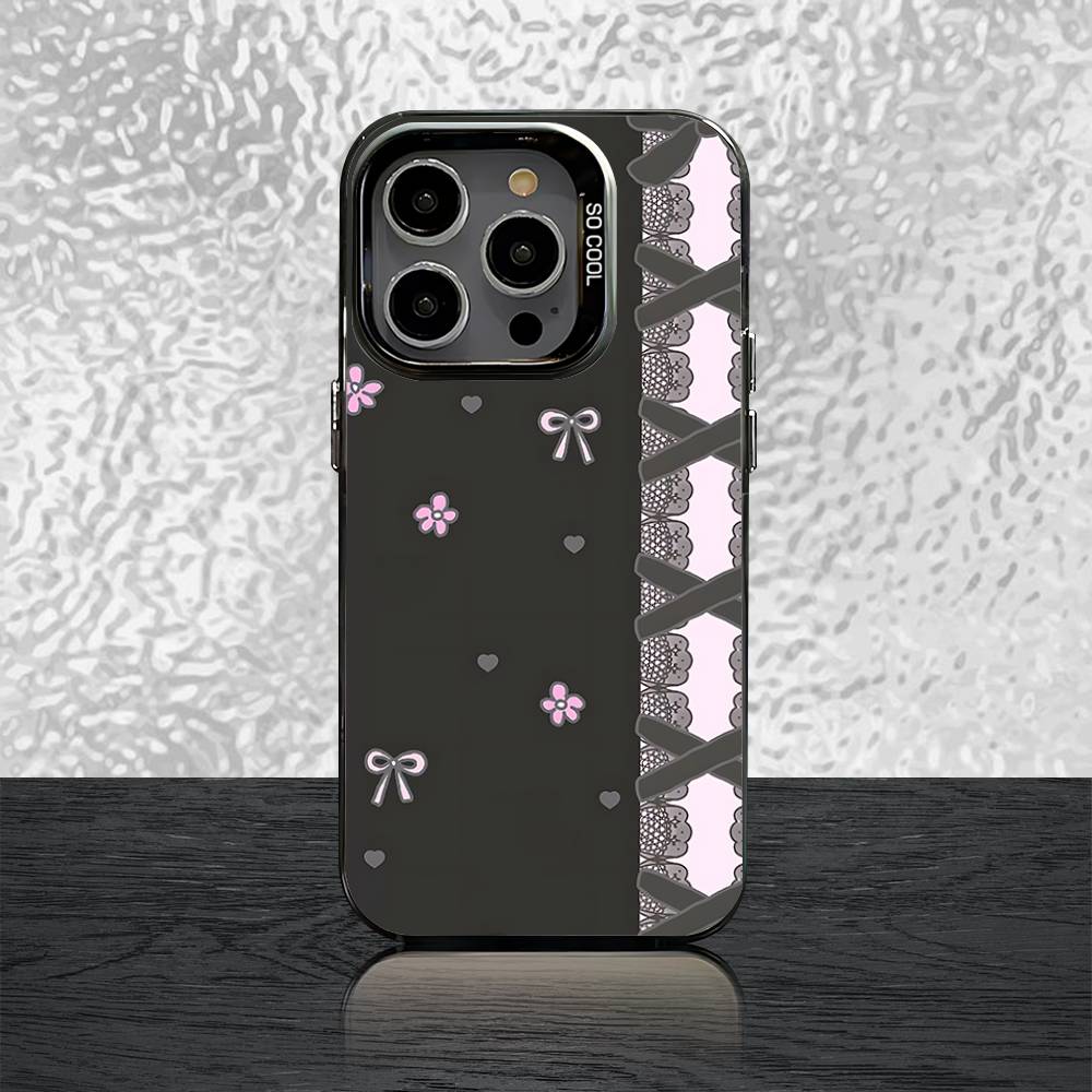 Милый Чехол для Телефона в Стиле Jirai Kei Для iPhone 16,15,14,13,12,11,Pro,Max,Plus,Mini,SE Черный Белый Матовый Ударопрочный Чехол