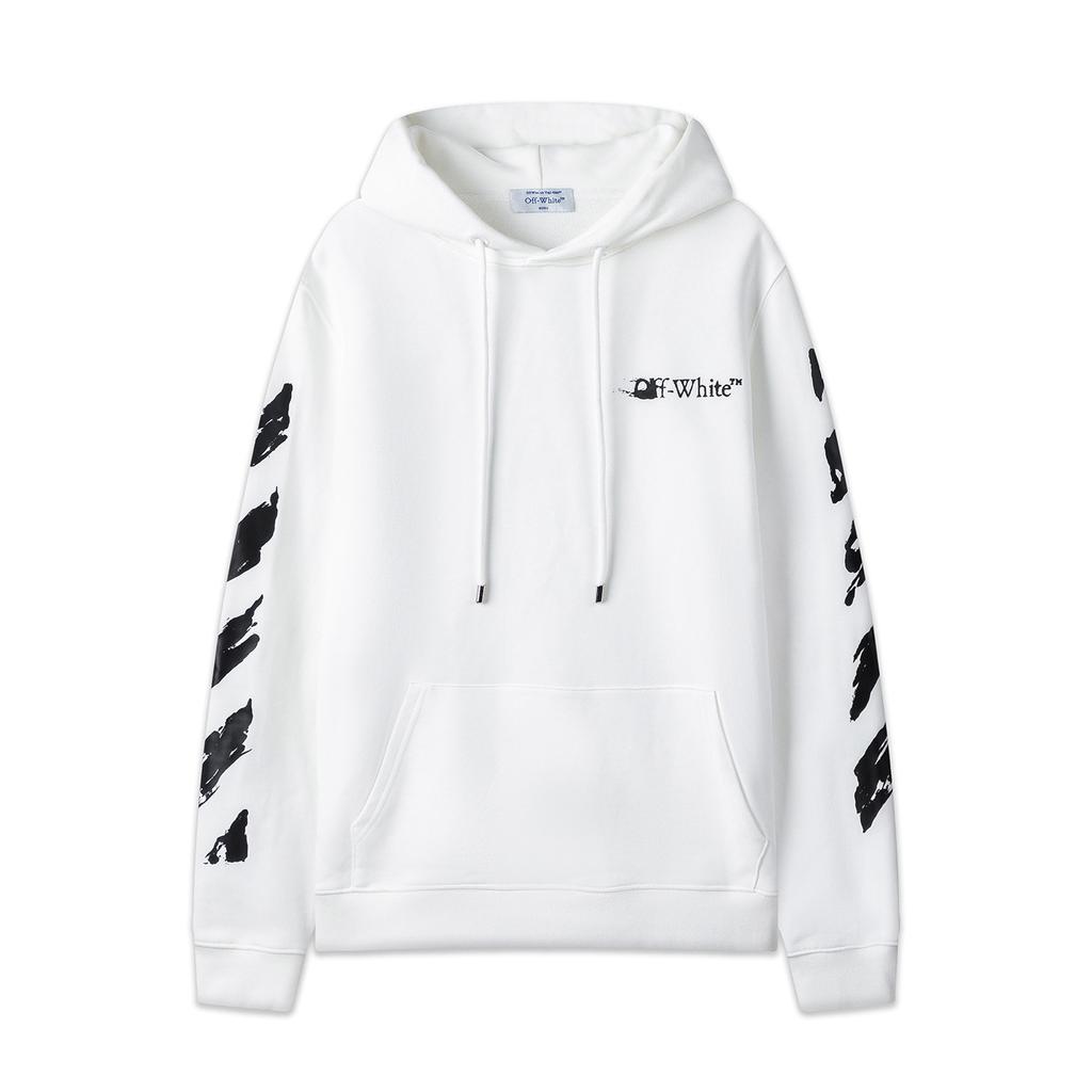 Off-White 2026 Autumn and Winter New Graffiti Arrow Pattern Printed Hooded Sweatshirt for Men and Women