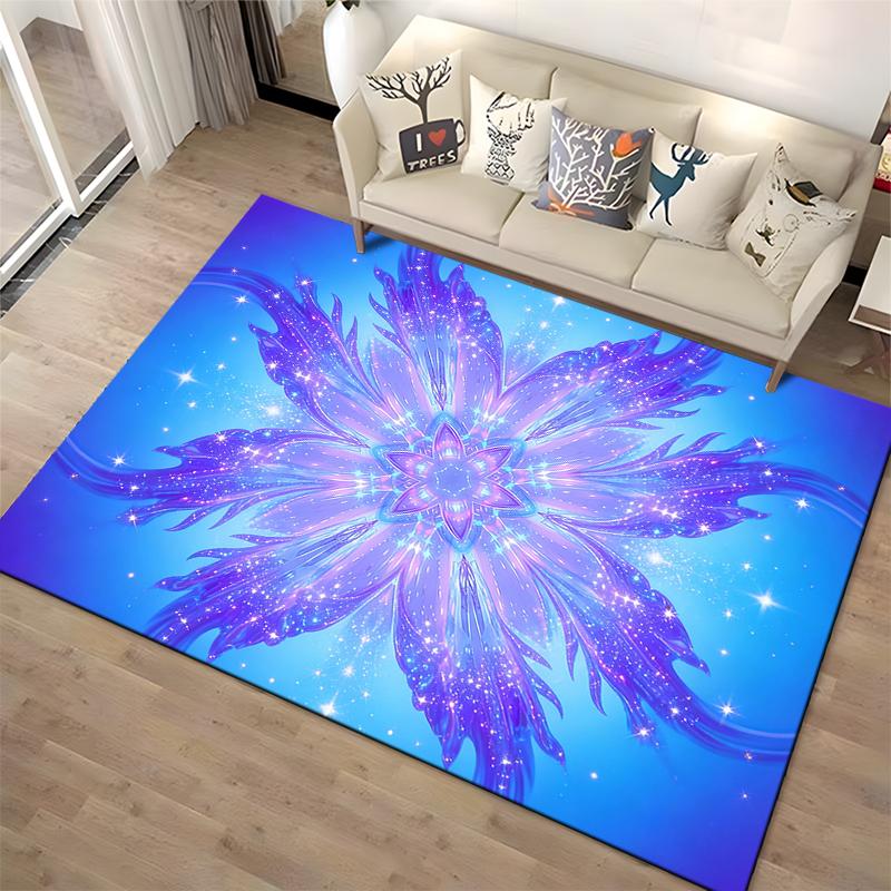 "Blue Galaxy Flower Design Carpet with Abstract Starry Artwork" Suitable for use as an anti-slip for living room bedroom sofas