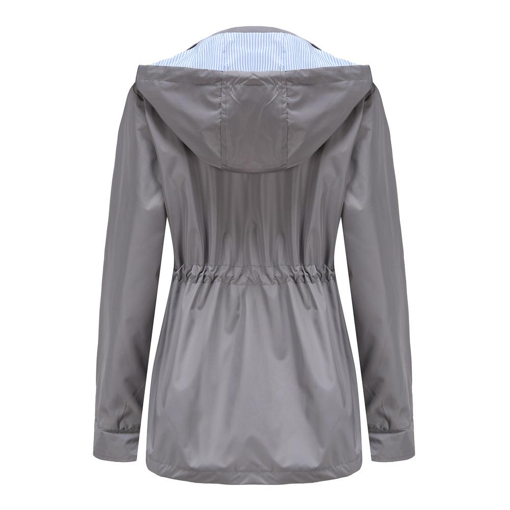 Женская осенне-зимняя однотонная ветровка с капюшоном и длинными рукавами и высокой талией, S-3XL