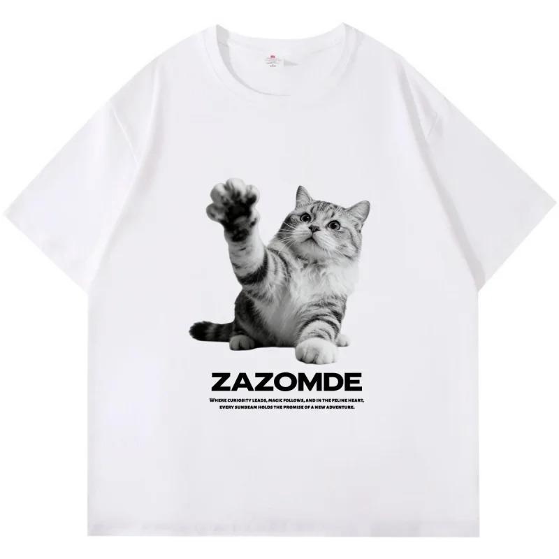 Fashionable Korean Style Versatile Cute Cat T Shirt Korean Minimalist Street Style Short Sleeve Casual Top Cat Lover Gift