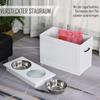 Raised Dog Bowls, with Storage, Two Stainless Steel Bowls, Elevated Base - White