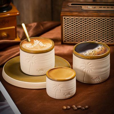 Ближневосточная кофейная кружка Рустикальная керамическая чашка с художественным узором Герметичная Эргономичная ручка Сосуд для питья для горячего кофе и горячего шоколада