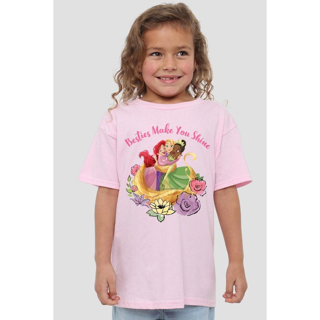 Disney Princess Childrens/Kids Besties Shine Ariel Rapunzel Tiana T-Shirt