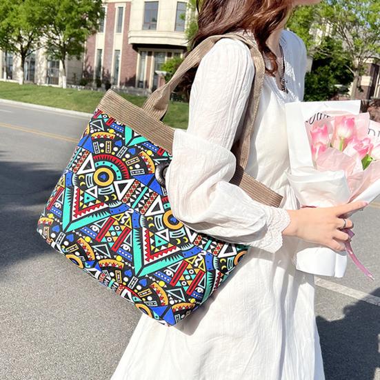 Холщовая сумка в этническом стиле для женщин, стильная сумка на плечо с узором, ретро повседневная сумка-тоут, сращивание