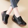 Women Platform Loafers Black Casual Leather Shoes Lady Thick Sole Height Increase Shake Shoes