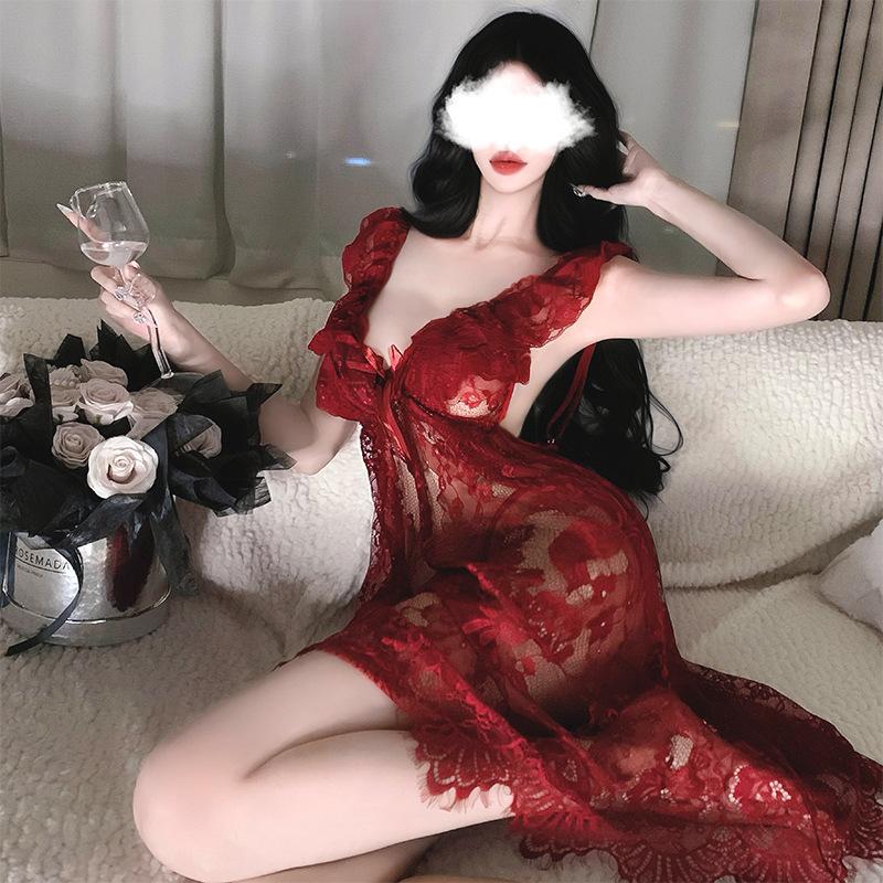 Сексуальное кружевное ночное белье для полных женщин, пижама для соблазнения в постели, прозрачный, искушающий, свободный, страстный комплект