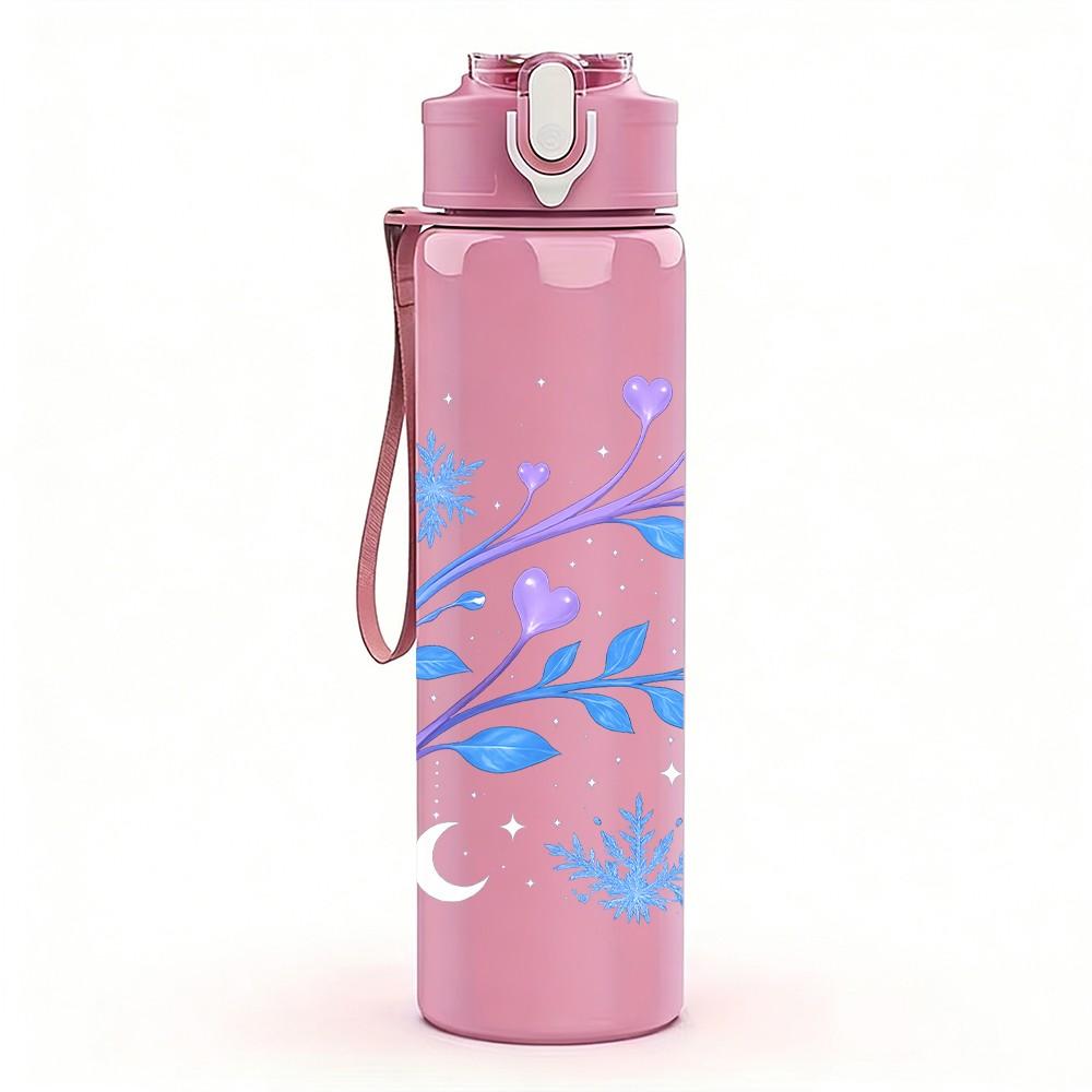1PC Blue Purple Branch Floral Art Print 750ml Color Plastic Sports Water Bottle Leakproof Flip Straw Lid Suitable for Sports Office Home Use