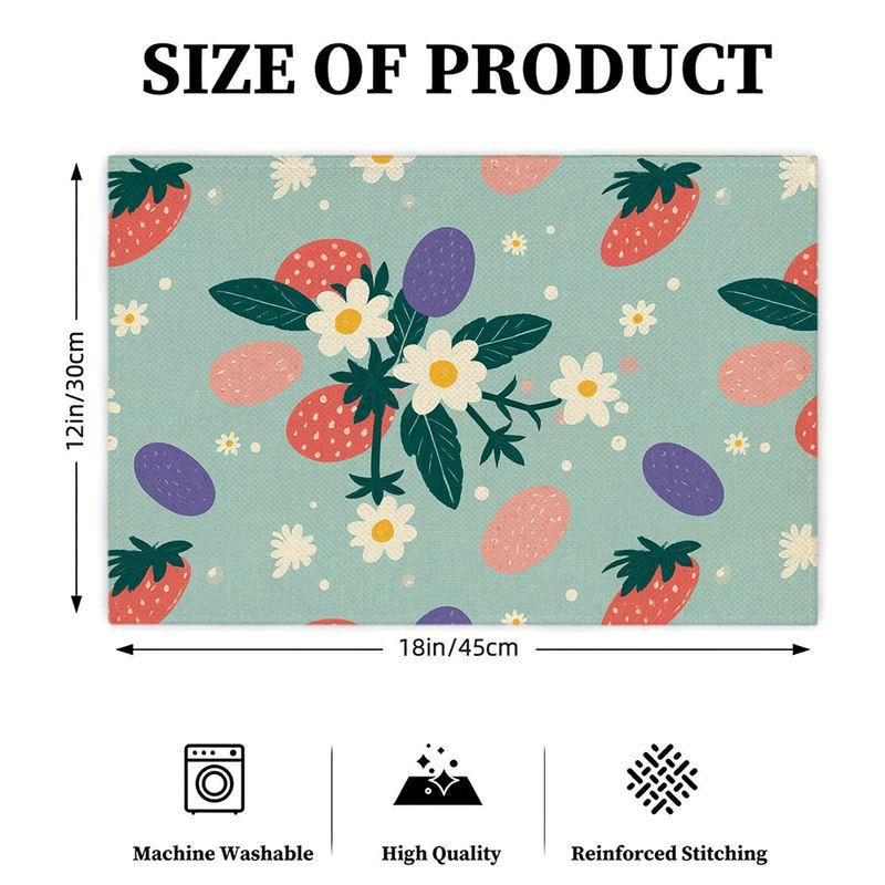4pcs/6pcs Rectangular Placemats Suitable for Home & Restaurants - Strawberry Daisy Floral Table Mats, Heatproof Durable Table Protectors with Strawber
