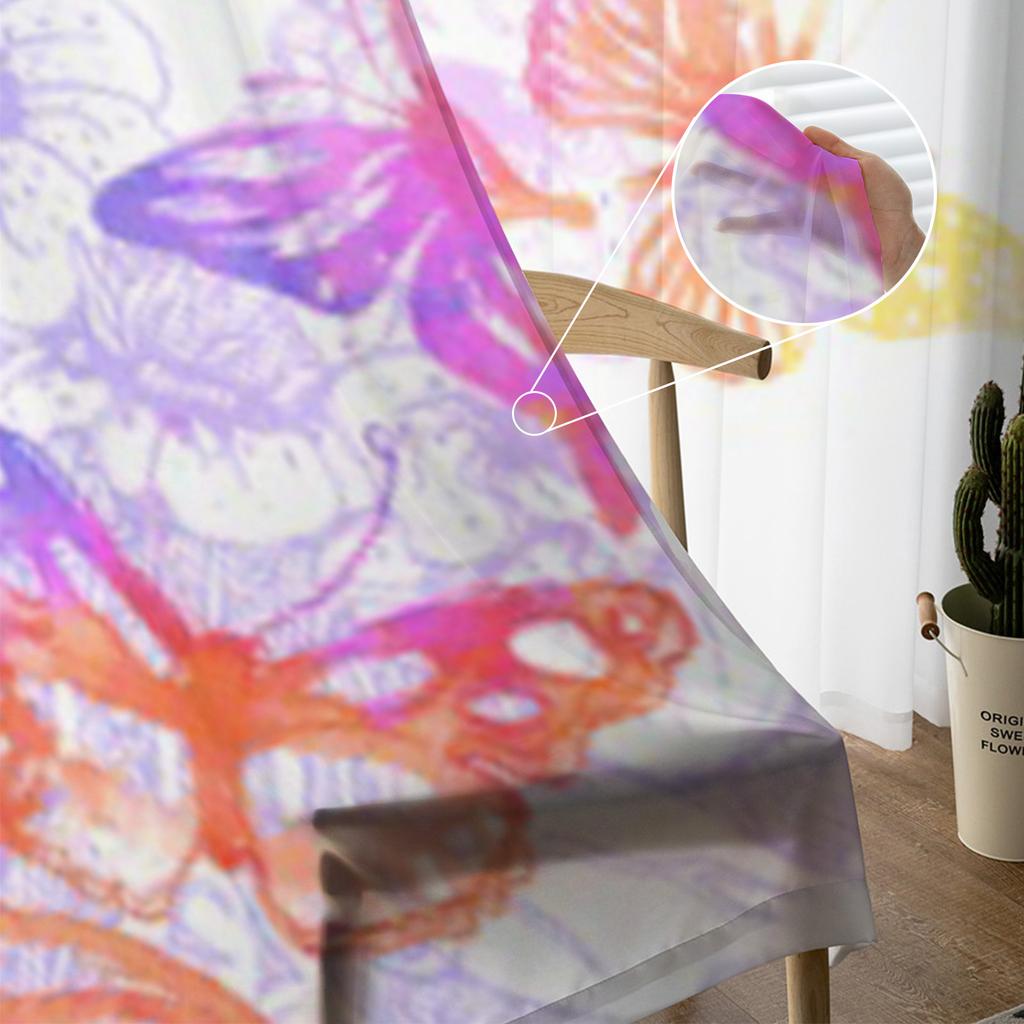 Бабочки и цветы, расписанные акварелью, прозрачные тюлевые шторы для гостиной, кухни, украшения, вуаль, шторы из органзы