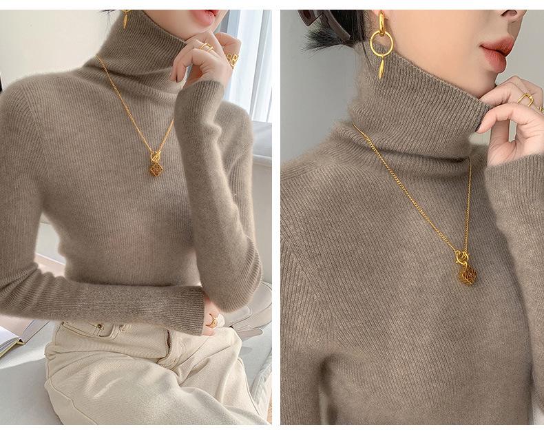 Women's Slimming Seamless High Neck Cashmere Sweater - 35% Cashmere, Perfect for Autumn/Winter