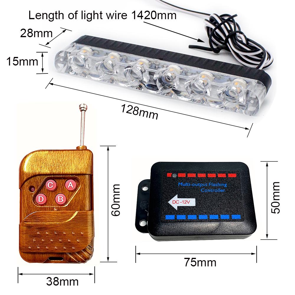 6LED Flasher Emergency Beacon Light Amber Car Grille Strobe Warning Light Bar Wireless Remote Police Stroboscopes Flashing Light