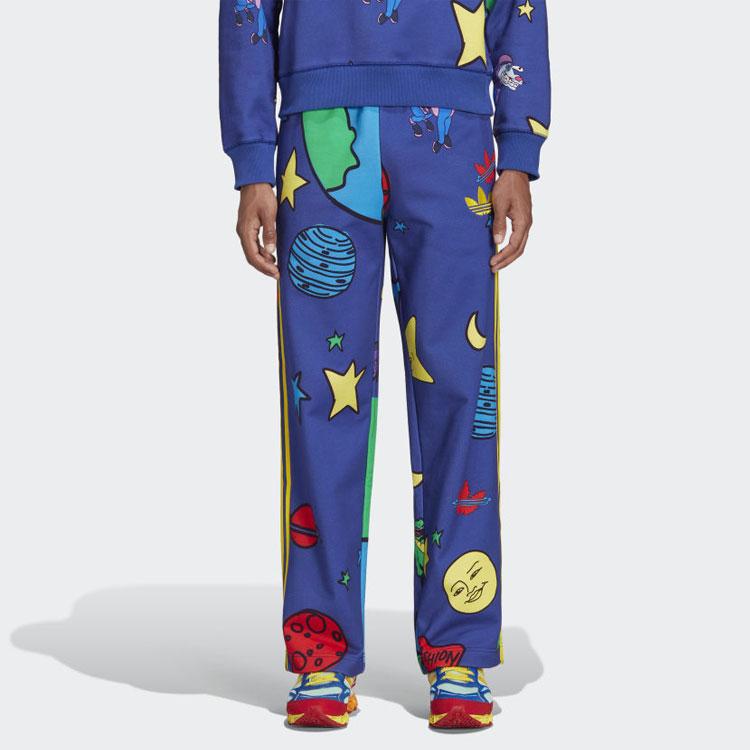 Adidas Прямые свободные вязаные спортивные штаны на шнуровке Originals с космическим принтом, мужские брюки синего цвета HN9053