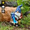 Solar Pumping Gnome Figurine with Light Washing Dog Dwarf Elf Resin Statue Sculpture Outdoor Garden