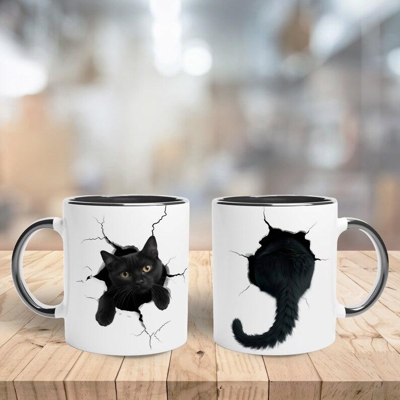 3D Котенок Черный Кот Черный Кот Керамическая Кружка-Маркер для Кофе Котенок Чайная Чашка Китти Новый