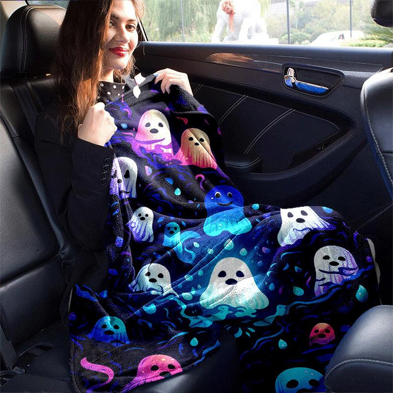 1pc Ghost Printing Lightweight Flannel Blanket, Comfortable and Warm Blanket, for Camping Sofa Bed and Couch Office, Suitable for Gift Blanke