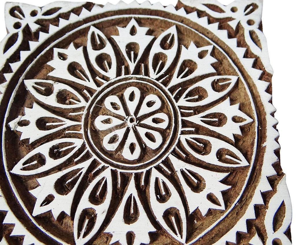 Floral Pattern Wooden Block Designer Textile Printing Stamp On Apparel
