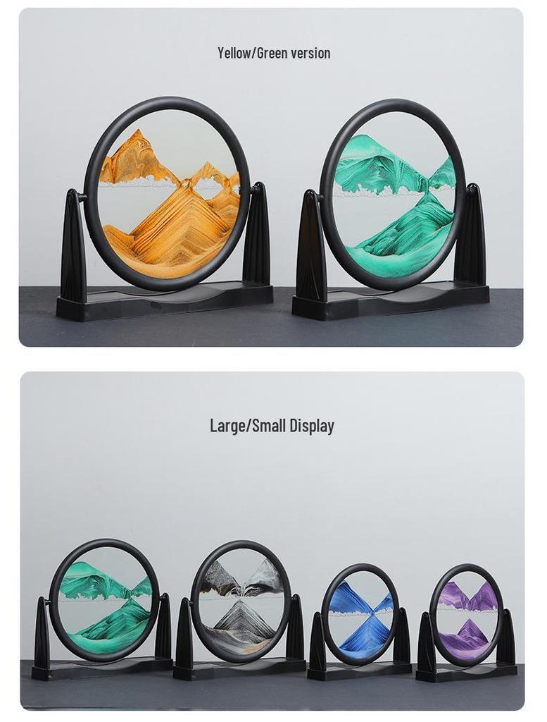 3D Dynamic Sand Art Ornament for Living Room - Round Flowing Sand Painting Home Craft Birthday Gift