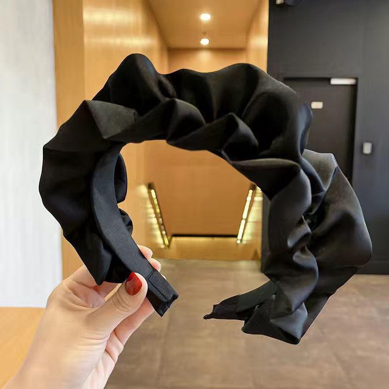 Модные широкие повязки для волос для женщин, головной убор, однотонная тканевая повязка на голову для девочек, повязка на голову, плиссированный обруч для волос, женские аксессуары для волос