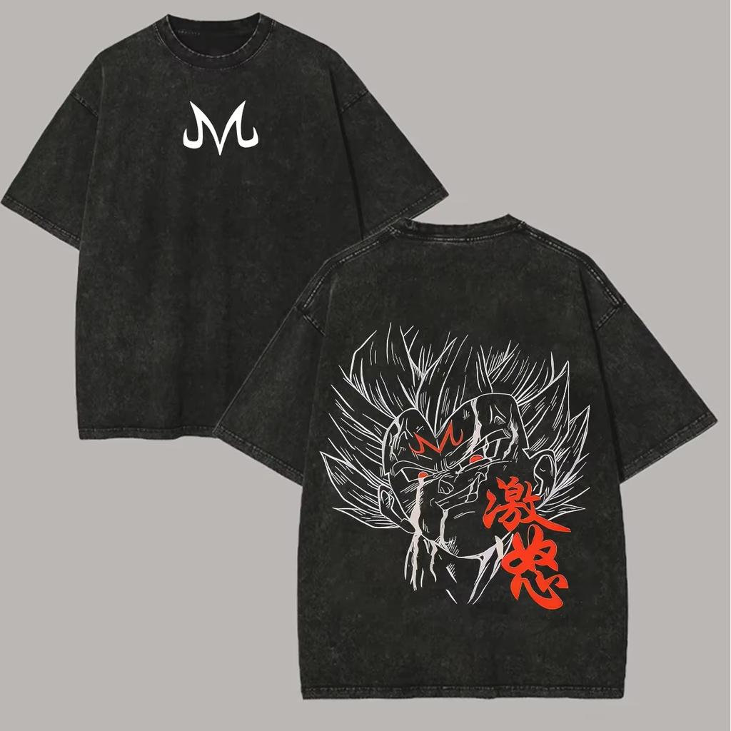 Dragon Ball Majin Vegeta Printed Tshirt Mens and Womens Washed Tshirt High Quality Vintage Cotton Tshirt Harajuku Tshirt