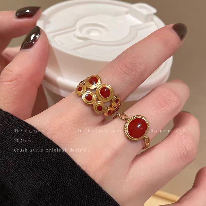 Кольцо Ankola Red Love с глазурью-капелью, Женское кольцо на указательный палец в стиле легкой роскоши и ретро, Высококачественное кольцо для stacking