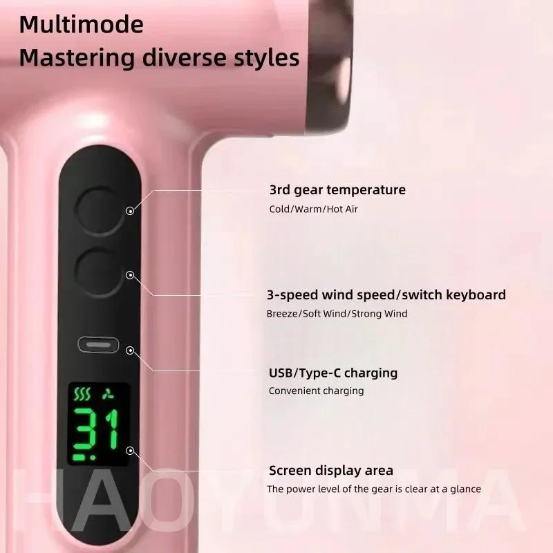 Портативный USB перезаряжаемый беспроводной фен для волос Инструменты для укладки волос на открытом воздухе Путешествия с сильным ветром Мощные отрицательные ионы