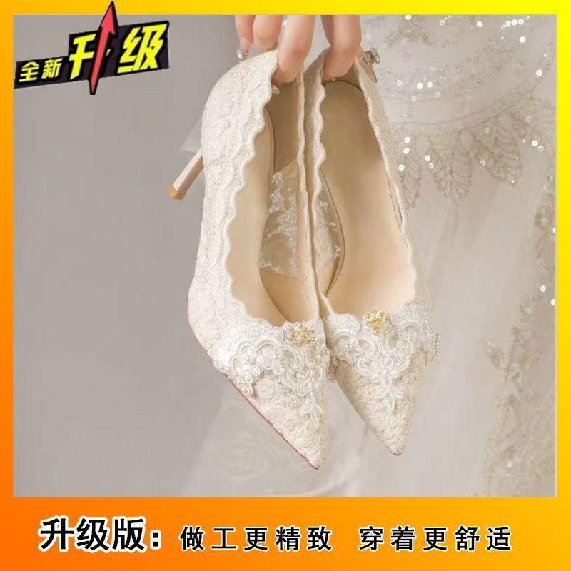 Французские красивые туфли-лодочки женские весна и лето 2025 новая фея стиль удобные с острым носком неглубокий вырез шпилька высокие каблуки женщины