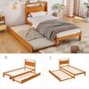 Wooden Bed 90x200 cm with Pull-Out Bed 90x190 cm, Functional Bed with Left/Right Mountable Guest Bed, Rounded Headboard and Space-Saving Design