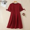 ZANZEA Женское повседневное летнее платье с круглым вырезом и коротким рукавом